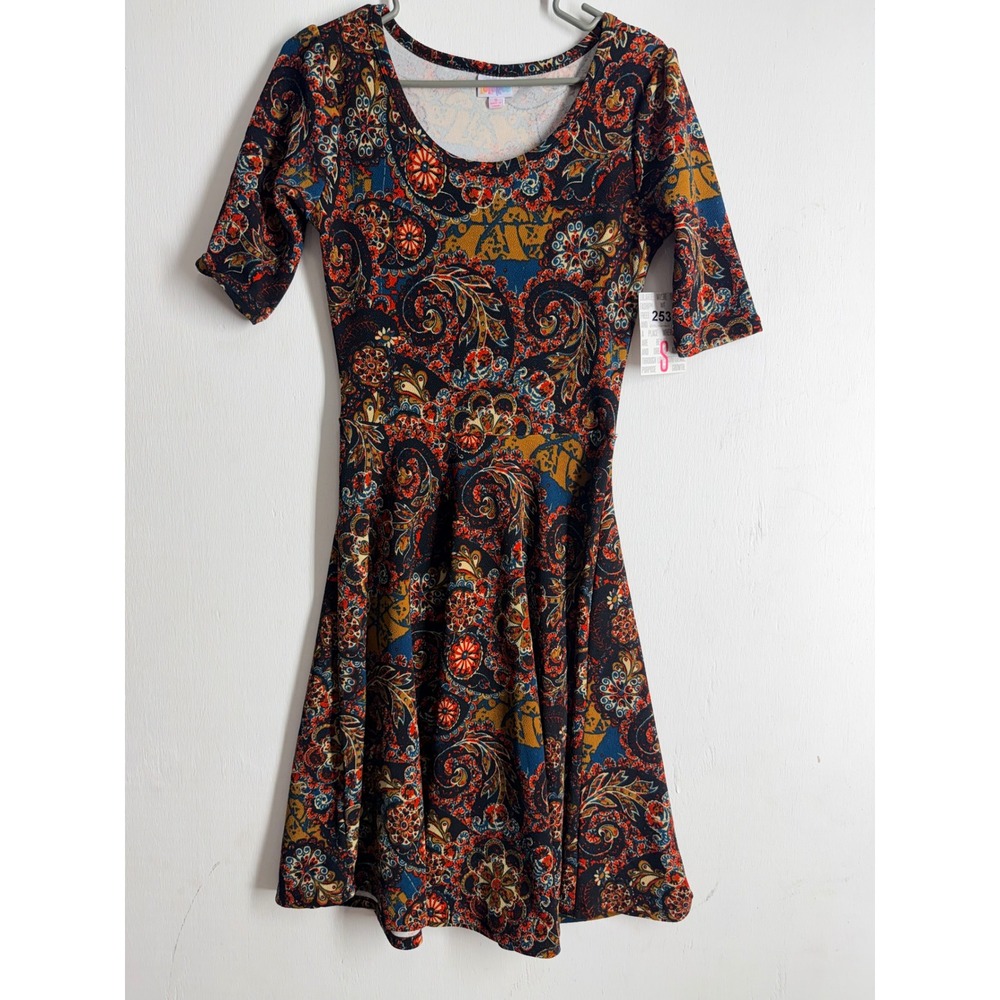 LuLaRoe Nicole Dress Small NWT Paisley Floral Fit Flare Skater Multi-Color Boho